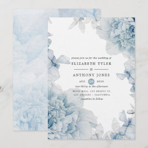 Convite de casamento floral em aquarela azul empoe