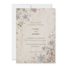Convite de Casamento Floral em Aquarela Azul Vinta