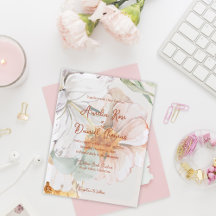 Convite de Casamento Floral em Aquarela | Bege Ros