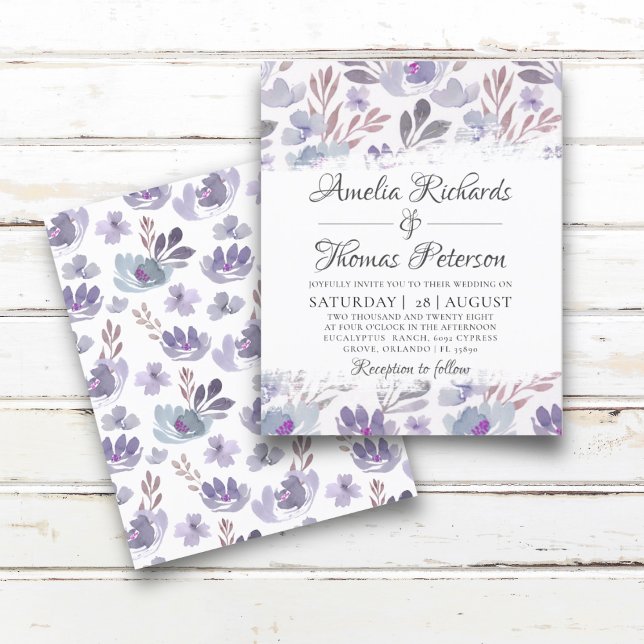 Convite de Casamento Floral em Aquarela Boho com O (Criador carregado)