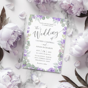 Convite de Casamento Floral em Aquarela Boho Roxo