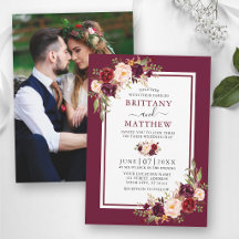 Convite de Casamento Floral em Aquarela Burgundy e