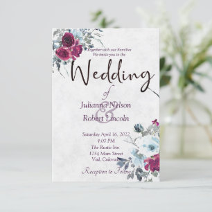 Convite de casamento floral em aquarela burgundy e