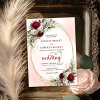 Convite de Casamento Floral em Aquarela Burgundy S