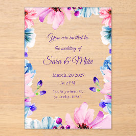 Convite de Casamento Floral em Aquarela com Cor Pe