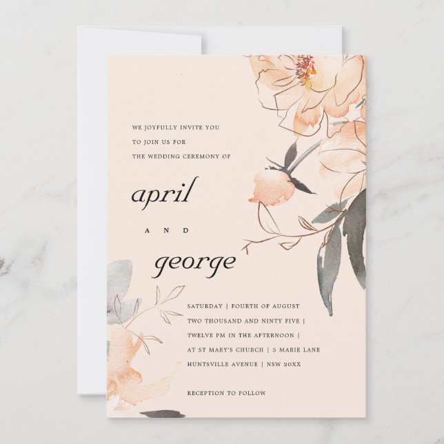 CONVITE DE CASAMENTO FLORAL EM Aquarela COM RUBOR  (Frente)