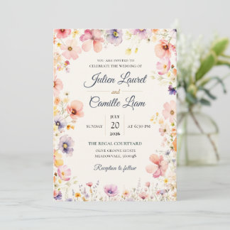 Convite de Casamento Floral em Aquarela Elegante