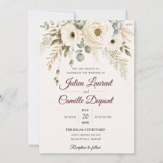 Convite de Casamento Floral em Aquarela Elegante