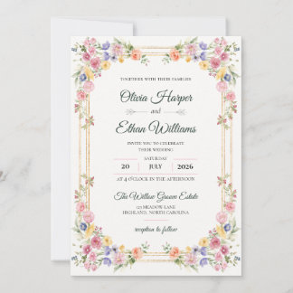 Convite de Casamento Floral em Aquarela Elegante