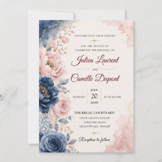Convite de Casamento Floral em Aquarela Elegante