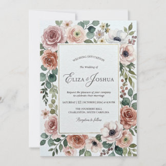 Convite de Casamento Floral em Aquarela Elegante