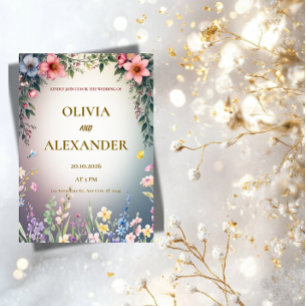 Convite de Casamento Floral em Aquarela Elegante