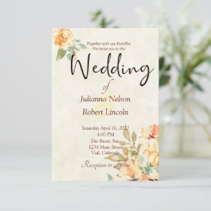 Convite de casamento floral em aquarela laranja e 