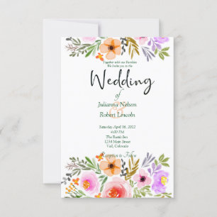 Convite de casamento floral em aquarela laranja e 