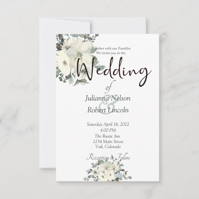Convite de casamento floral em aquarela marfim (Frente)