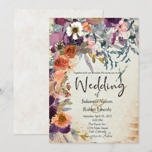 Convite de casamento floral em aquarela mista de o