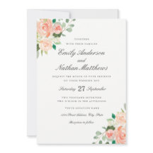 Convite de Casamento Floral em Aquarela Peach Blus