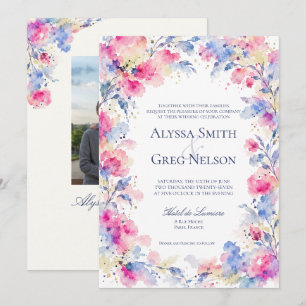 Convite de Casamento Floral em Aquarela Romântica
