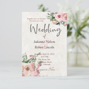 Convite de casamento floral em aquarela rosa