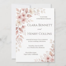 Convite de Casamento Floral em Aquarela Rosa Claro