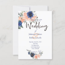 Convite de casamento floral em aquarela rosa e azu