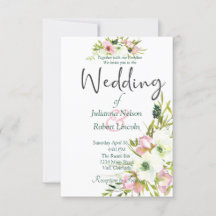 Convite de casamento floral em aquarela rosa e bra