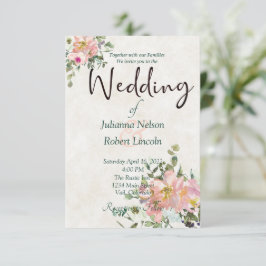 Convite de casamento floral em aquarela rosa e cas