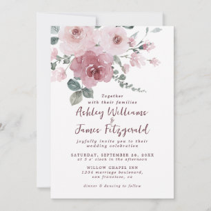 Convite de Casamento Floral em Aquarela Rosa Elega
