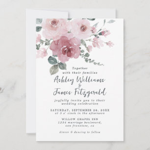 Convite de Casamento Floral em Aquarela Rosa Elega