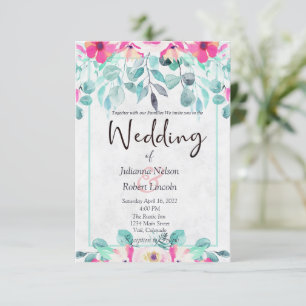 Convite de casamento floral em aquarela rosa para 