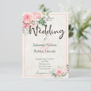 Convite de casamento floral em aquarela rosa rubor