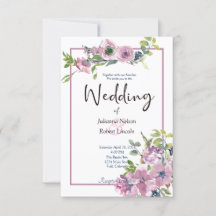 Convite de casamento floral em aquarela roxa