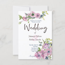 Convite de casamento floral em aquarela roxa