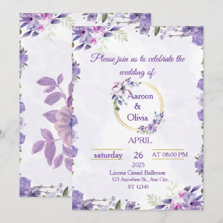 Convite de Casamento Floral em Aquarela Roxa e Dou