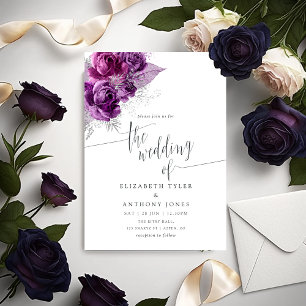 Convite de Casamento Floral em Aquarela Roxo e Azu