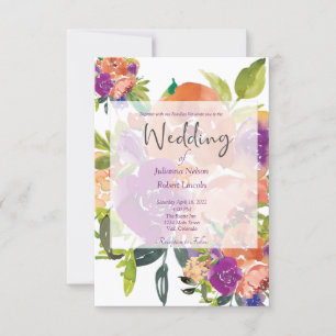 Convite de casamento floral em aquarela roxo e lar