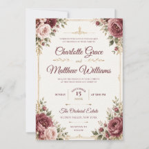 Convite de Casamento Floral em Aquarela Royal Burg