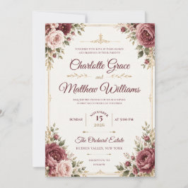 Convite de Casamento Floral em Aquarela Royal Burg