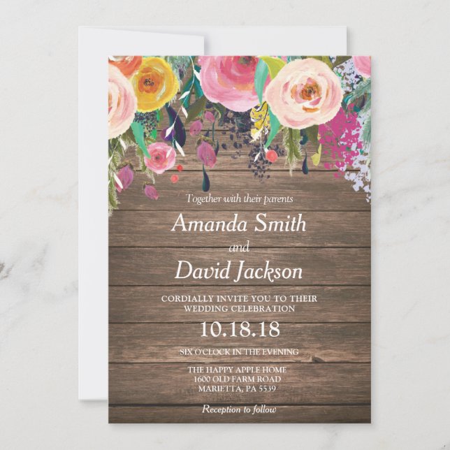Convite de Casamento Floral em Aquarela Rústica (Frente)
