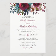 Convite de Casamento Floral em Aquarela Vermelho B