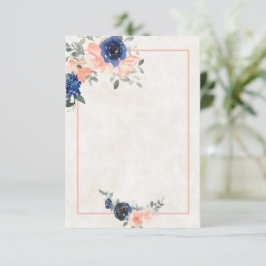 Convite de casamento floral em azul e pêssego com