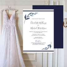 Convite de Casamento Floral em Azul Marinho e Bran