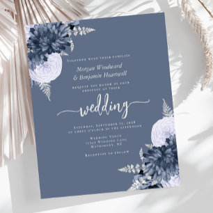 Convite de Casamento Floral em Azul Poeirento Prat