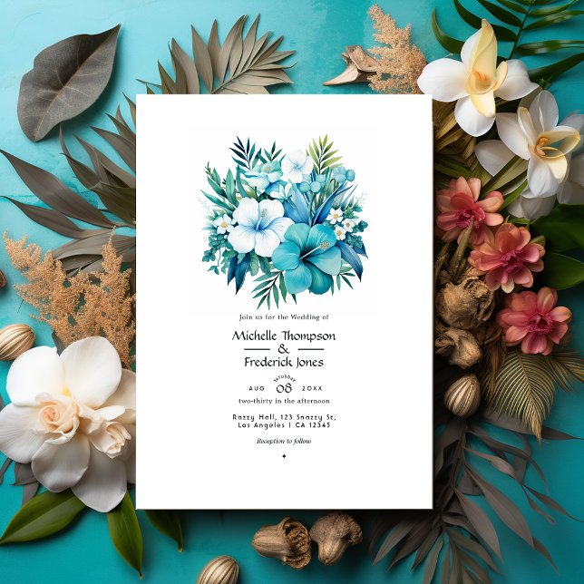 Convite de Casamento Floral em Azul Tropical (Criador carregado)