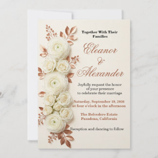 Convite de Casamento Floral em Cobre e Dourado Ele