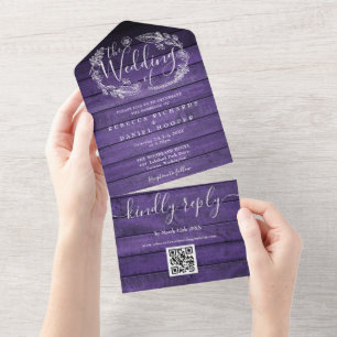 Convite de Casamento Floral em Código QR de Madeir