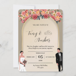 Convite de Casamento Floral em Dourado Luz Elegant