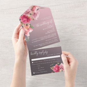 Convite de Casamento Floral em Dourado Rosa Elegan