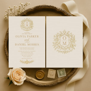 Convite de Casamento Floral em Dourado Vintage Fra