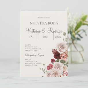 Convite de casamento floral em espanhol